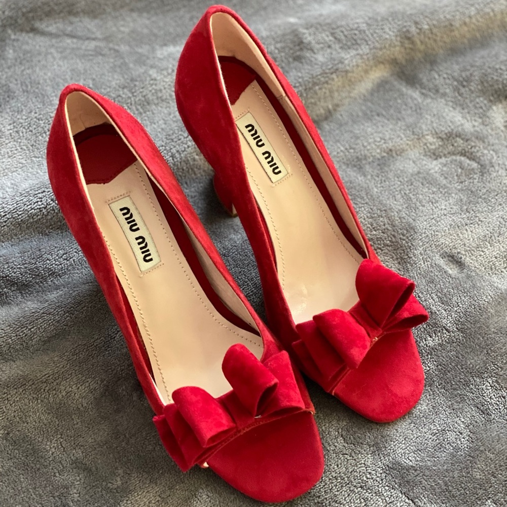NEW MIU MIU BOW SUEDE SHOES - 38